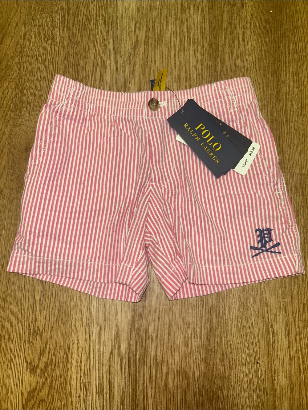 Polo by Ralph Lauren Ref & White Seersucker Boys Flat Front Shorts